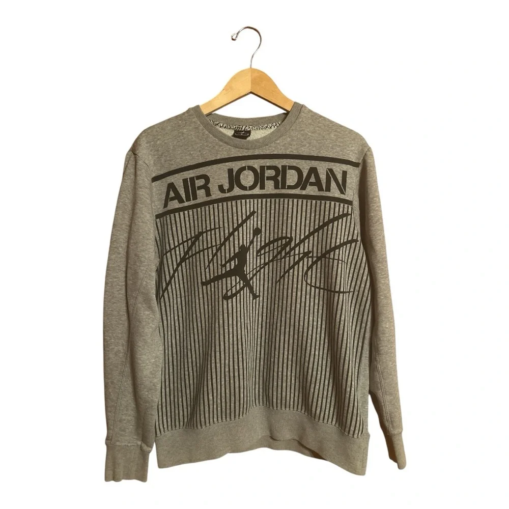 Vintage AIR JORDAN Nike FLIGHT Striped JUMPMAN Gray Sweatshirt Men’s Large